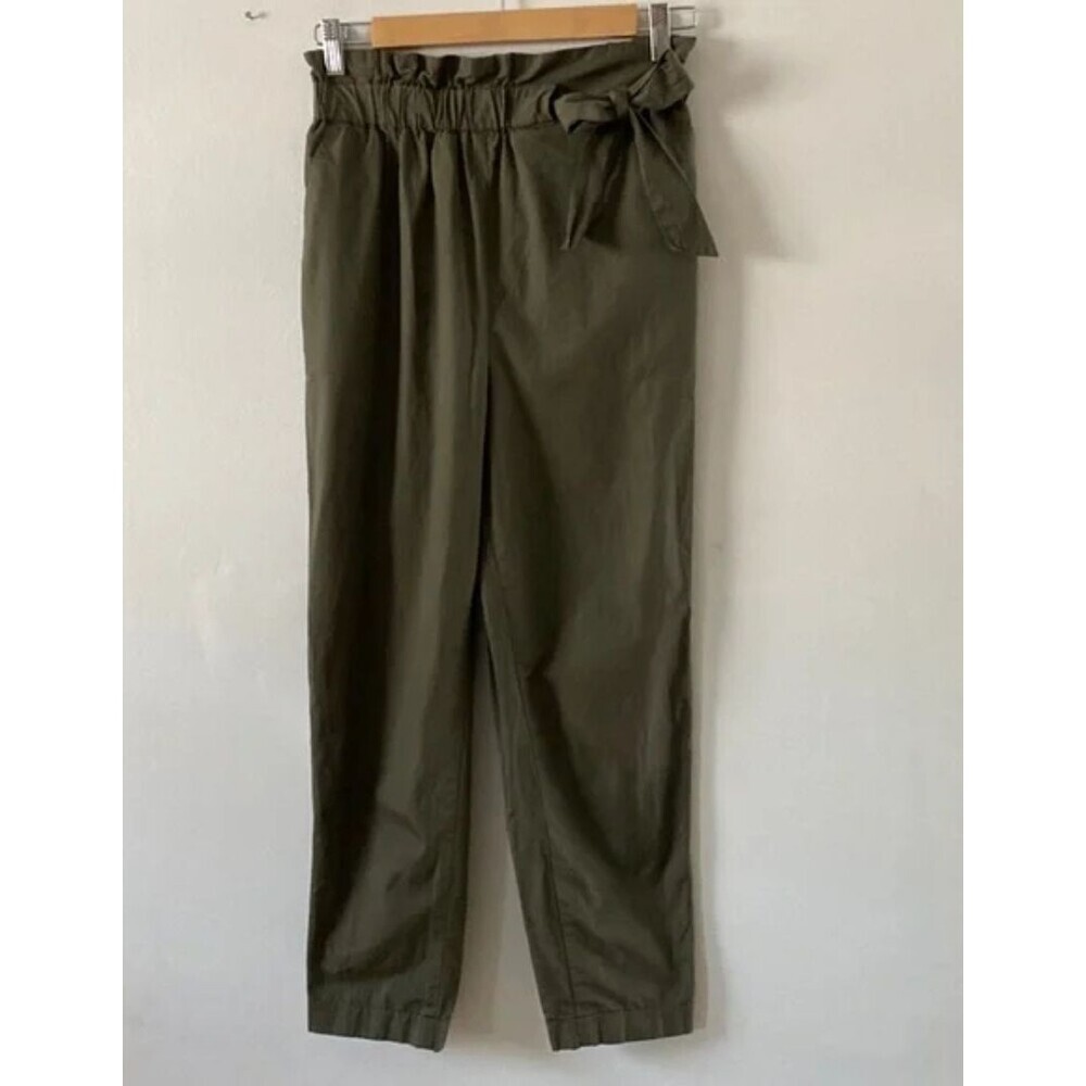 Zara Olive Green Paper Bag Cotton Pants X-Small